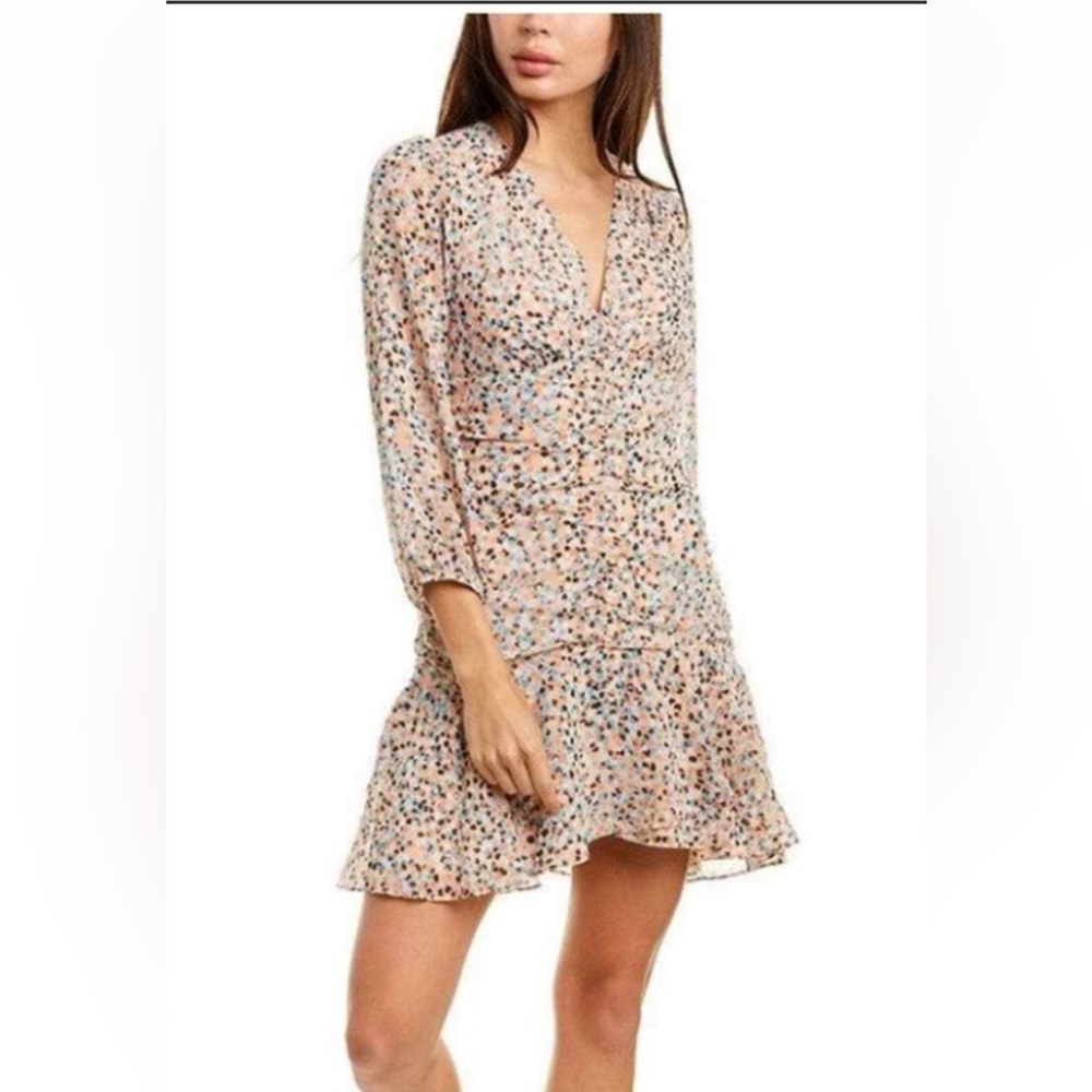 ALI & JAY Peach Multicolor Confetti-Print Ruffle Hem Mini Dress